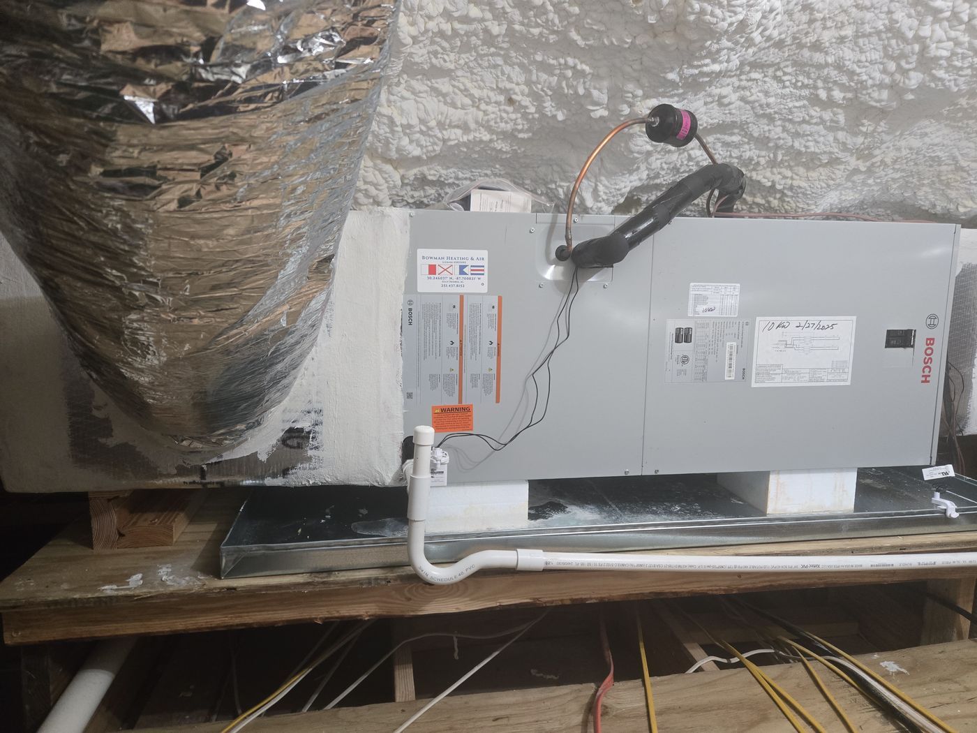 Bosch air handler with ductwork connections in attic